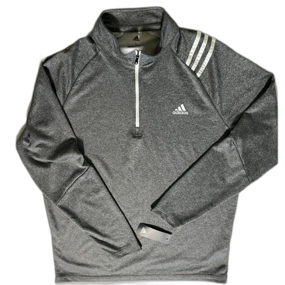 NWT Adidas Golf Mens Grey Heath French Terry 3 Stripe 1/4 Zip $60 Athletic Large - Picture 1 of 6
